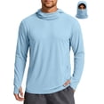 thumbnail image 2 of BiZtdJrK Mens Sun Protection Hoodie with Mask UPF 50+ Quick Dry Long Sleeve Fishing Hiking Shirts Solid Color Lightweight UV Rash Guards Light Blue XL, 2 of 9