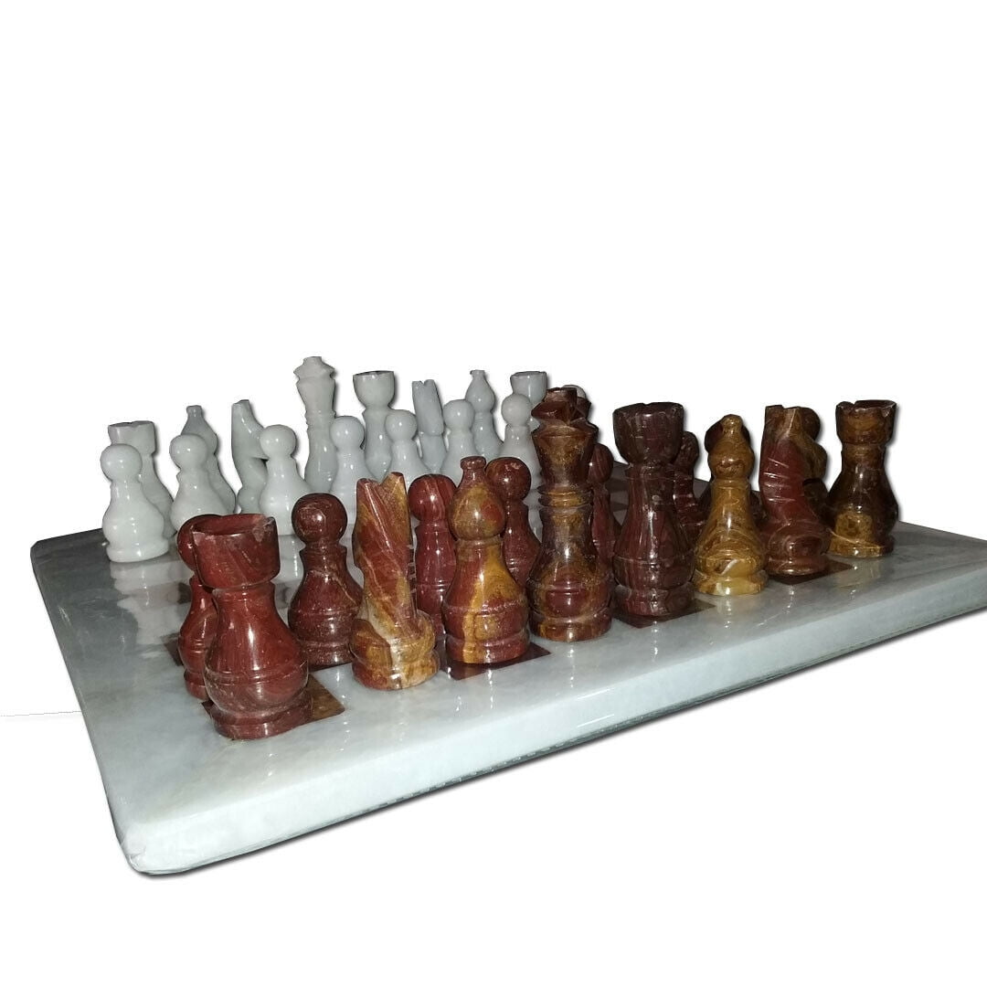 JT Handmade White and Red Marble Chess Game Set - 12 inches