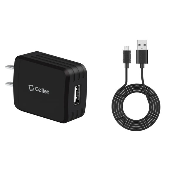 Cellet Wall Charger for Jitterbug Smart2 (Greatcall) - High Power (10 Watt/2.1 Amp) USB Wall Charger with Detachable Micro USB Charger Cable (4 feet) and Atom Cloth