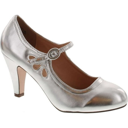 

Static Footwear Kimmy-21 Womens Round Toe Mid Heel Mary Jane Pumps-Shoes Pumps Light Silver 6