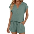 thumbnail image 3 of Women's V Neck Button Two Piece Suit Short Sleeve Loose Fit, 3 of 9
