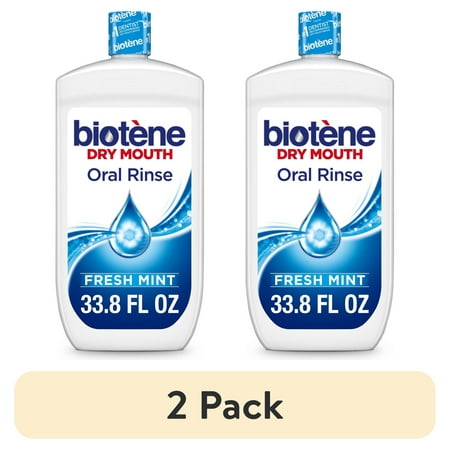 (2 pack) Biotene Oral Rinse Moisturizing Mouthwash for Dry Mouth Relief, Fresh Mint, 33.8oz