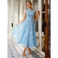 thumbnail image 6 of Blue Vintage Lace A-Line Midi Dress With High Neck And Cap Sleeves For Wedding Party Graduation, 6 of 6