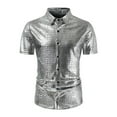 thumbnail image 2 of pstuiky camisetas de hombre, Camisa de lentejuelas de moda para hombre, con cuello vuelto, manga corta y brillante. ropa de hombre s, 2 of 7