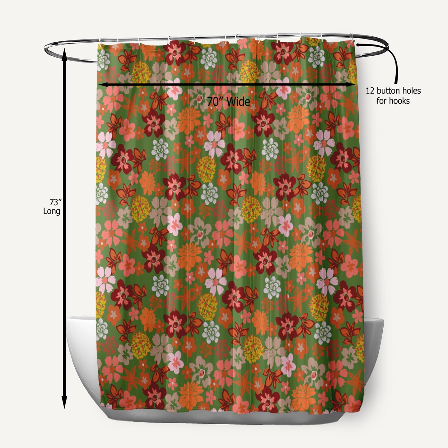 Simply Daisy 70" W x 73" L Succulent Garden Polyester Shower Curtain, Scallion [1 Ct]