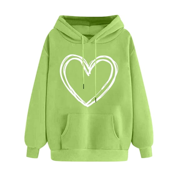 Erwazi Pullover Hoodies for Women, Valentines Heart Printed Graphic Hoodies for Teen Girls, Long Sleeve Hooded Sweatshirt