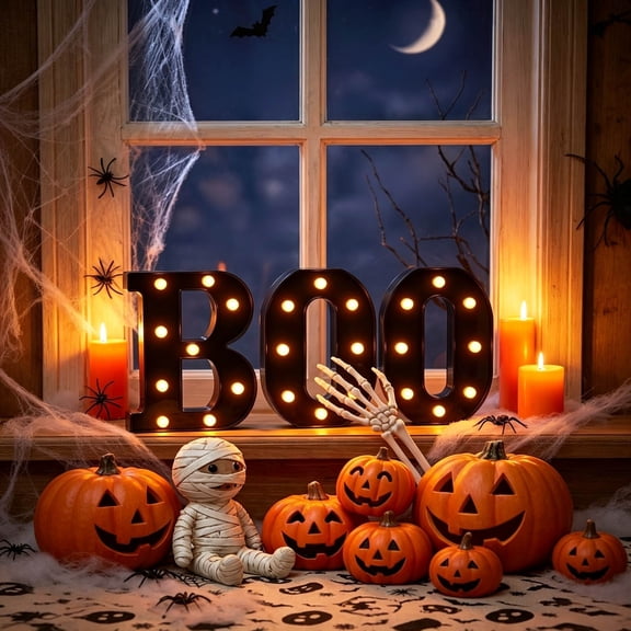 Letter LED Marquee Light Halloweens Table Centerpieces Sign, Orange Glow Plastic Mantel Party Halloween Lamp Display, for Indoor Halloween Lights