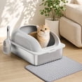 thumbnail image 2 of Kelno Cat Litter Box with Lid Scoop Mat High Wall Anti-Urine Leak Stainless Steel Litter Box, Light Gray, 2 of 7