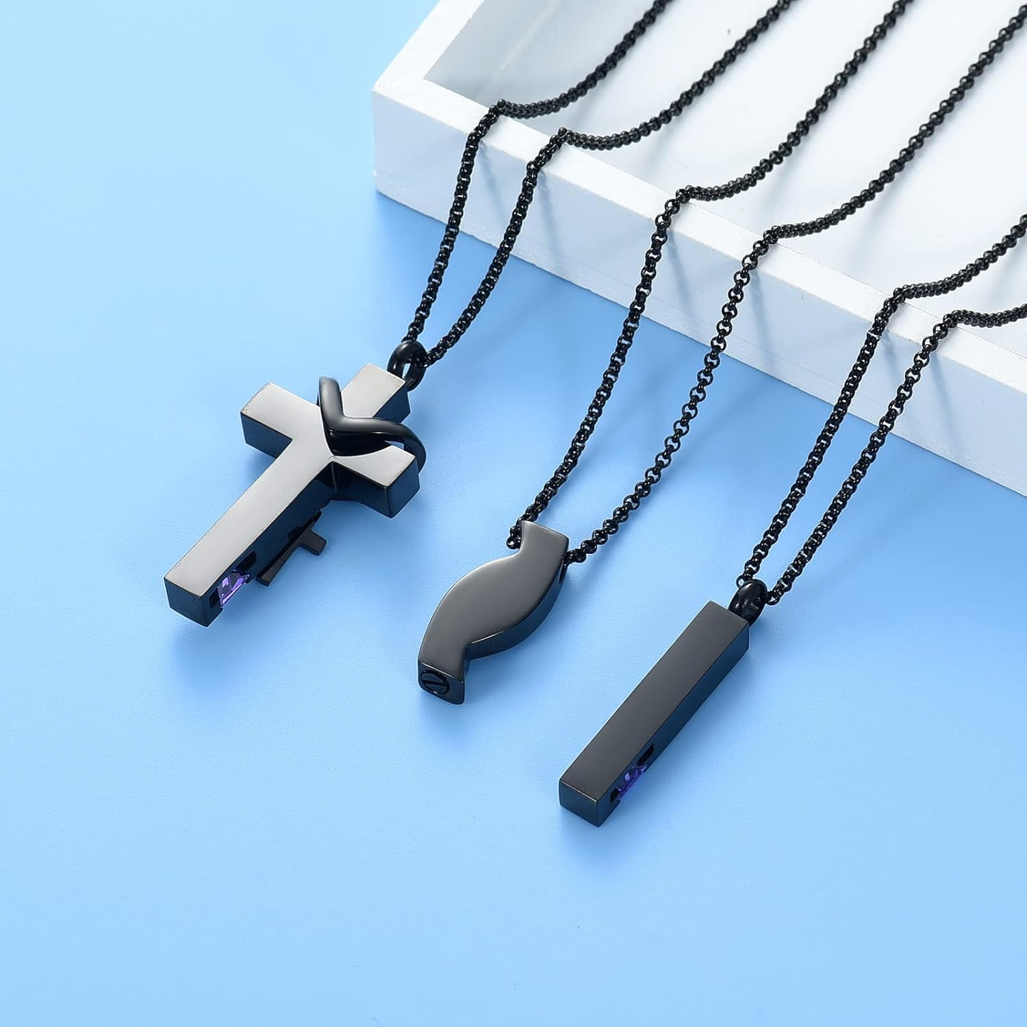 3 Pack Cremation Jewelry Urn Necklace for Ashes for Women Men, Cross Infinity Bar Urn Pendants for Human Ashes Adult Memorial Lockets Ash Jewelry