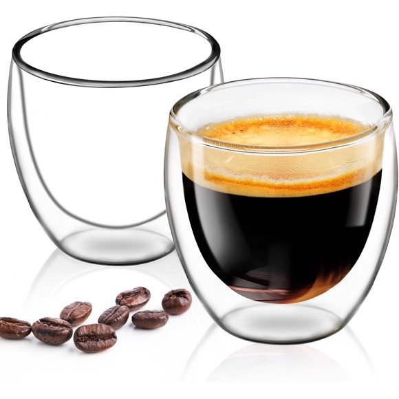 shopwithgreen Espresso Cups Set of 2, 3 OZ Expresso Shots Glass Cup, Double Walled Glass Coffee Mugs, Espresso Machine Accessories,Insulated Clear Espresso Shot Glasses Cups
