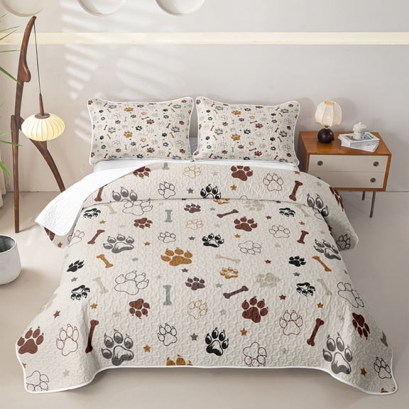 Erosebridal Bear Animal Print Twin Quilt Set, Cute Cartoon Stars Twin Coverlet Set, 2 Pieces