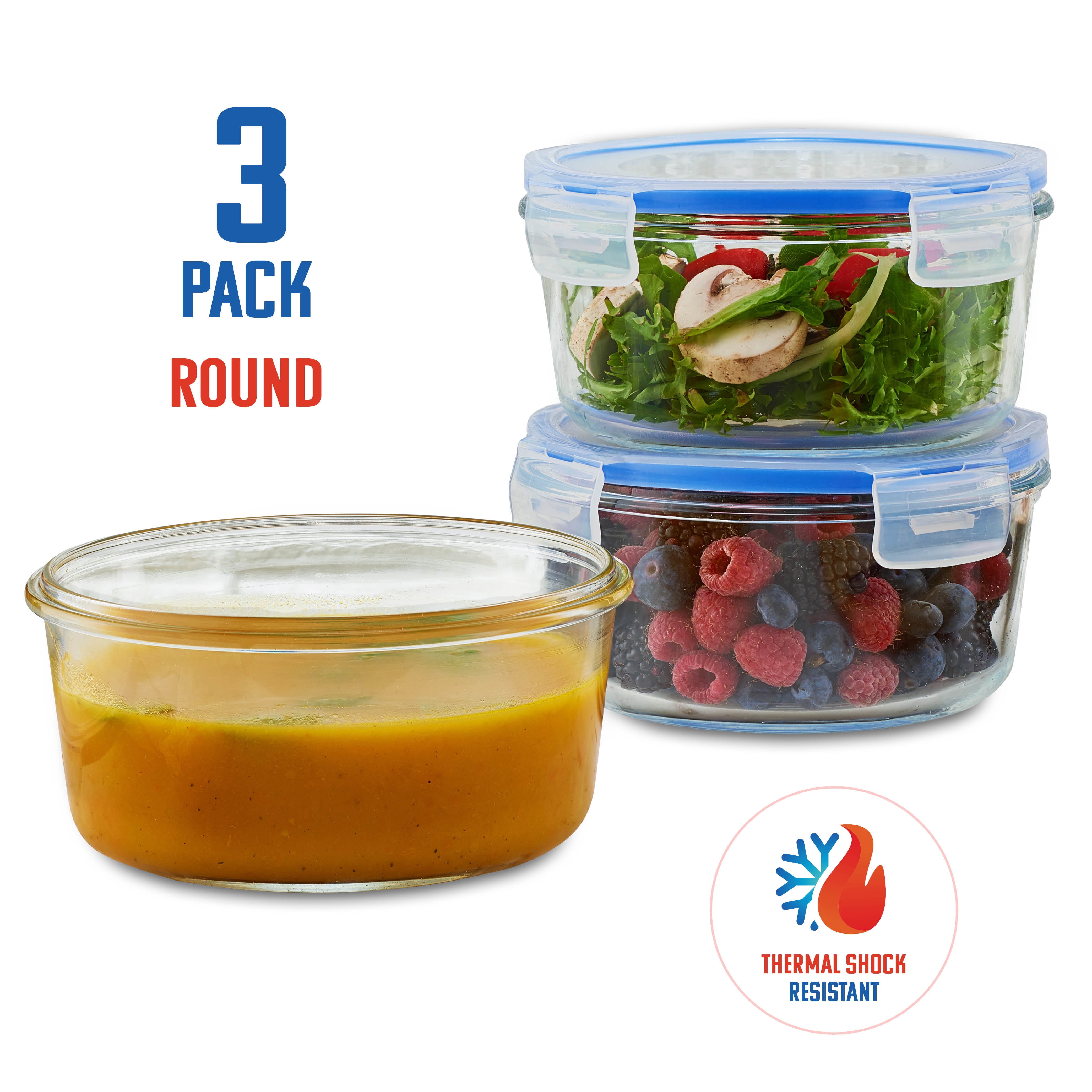 S.ROKE TTAN 3-Cup/710ml/23oz Glass Soup Container with Lids, Round Glass  Food Storage Containers Kitchen Meal Prep Bowls with Airtight Lids,  Freezer
