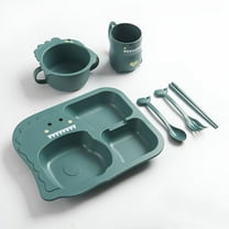 ACDANC Kids Plates Set,4 piece (Plates with Forks and Spoons) Lightweight Toddler Dishes,Dishwasher Baby Feeding Set with Divided Meal plates,Natural Wheat Straw Material (Dinosaur)