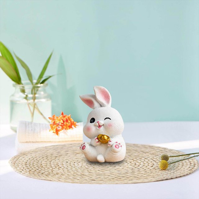 facefd Rabbit Statue Miniature Desktop Ornament Animal Sculpture for Bedroom Decor StyleE