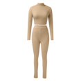 thumbnail image 4 of Women Fashion Two Piece Outfit Basic Long Sleeve Crop Top and Low Rise Flare Pants Yoga Tracksuit Set, 4 of 5