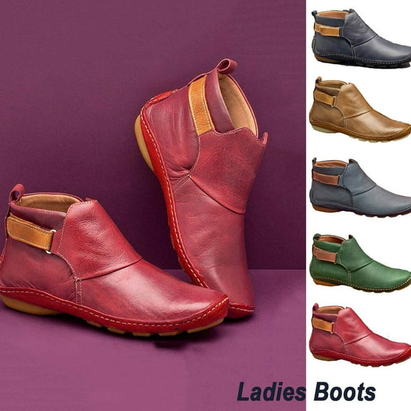 FRSASU confort Women’s Ankle Boots Comfort Lightweight spring and autumn winter short flat boots Red