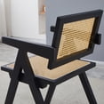 thumbnail image 5 of Set of 2 Dining Chairs, Wooden Armchair with Rattan Weaving Process, Armrest Solid Wood Dining Chair, Living Room Chair, Simple and Natural, Black, 5 of 9