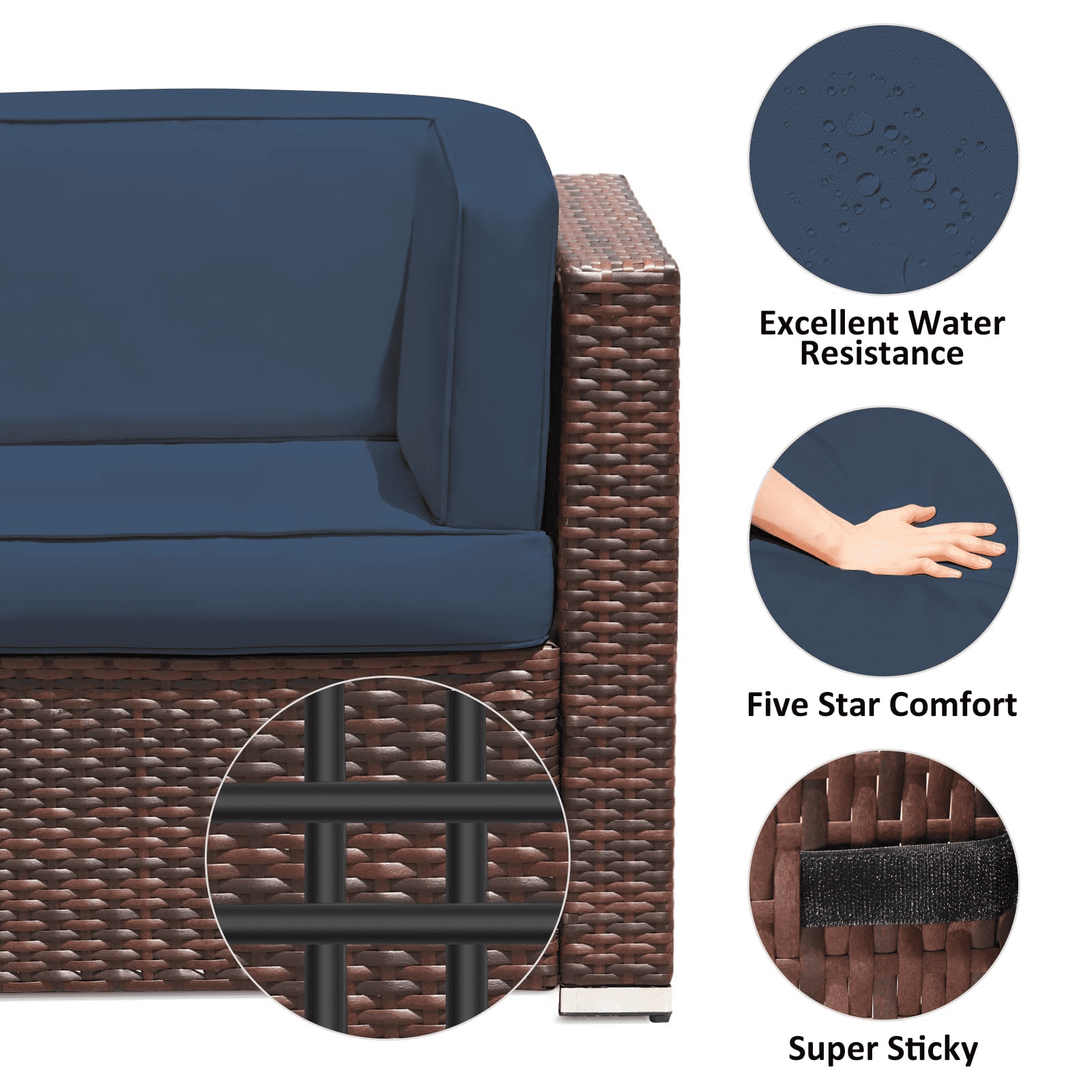 Amopatio 7 Pieces Patio Conversation Set, Outdoor Sectional PE Rattan Wicker Furniture Seat,Blue