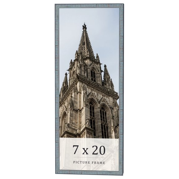 7x20 Frame Blue Scuffed Farm Board Solid Wood Picture Frame Width 0.75 Inches | Interior Depth 0.5