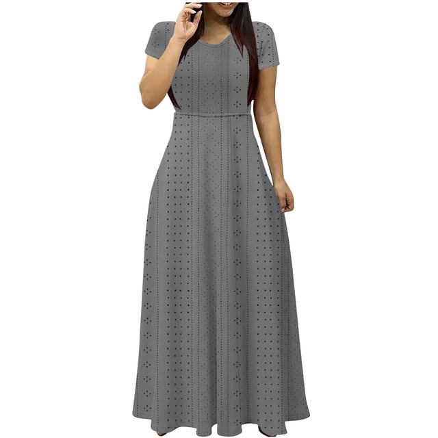 Birdeem Robe à Manches Courtes Col en V Cheville Robe d'Été Unie à Manches Courtes Ceinture Col en V Robe Longue pour Femmes