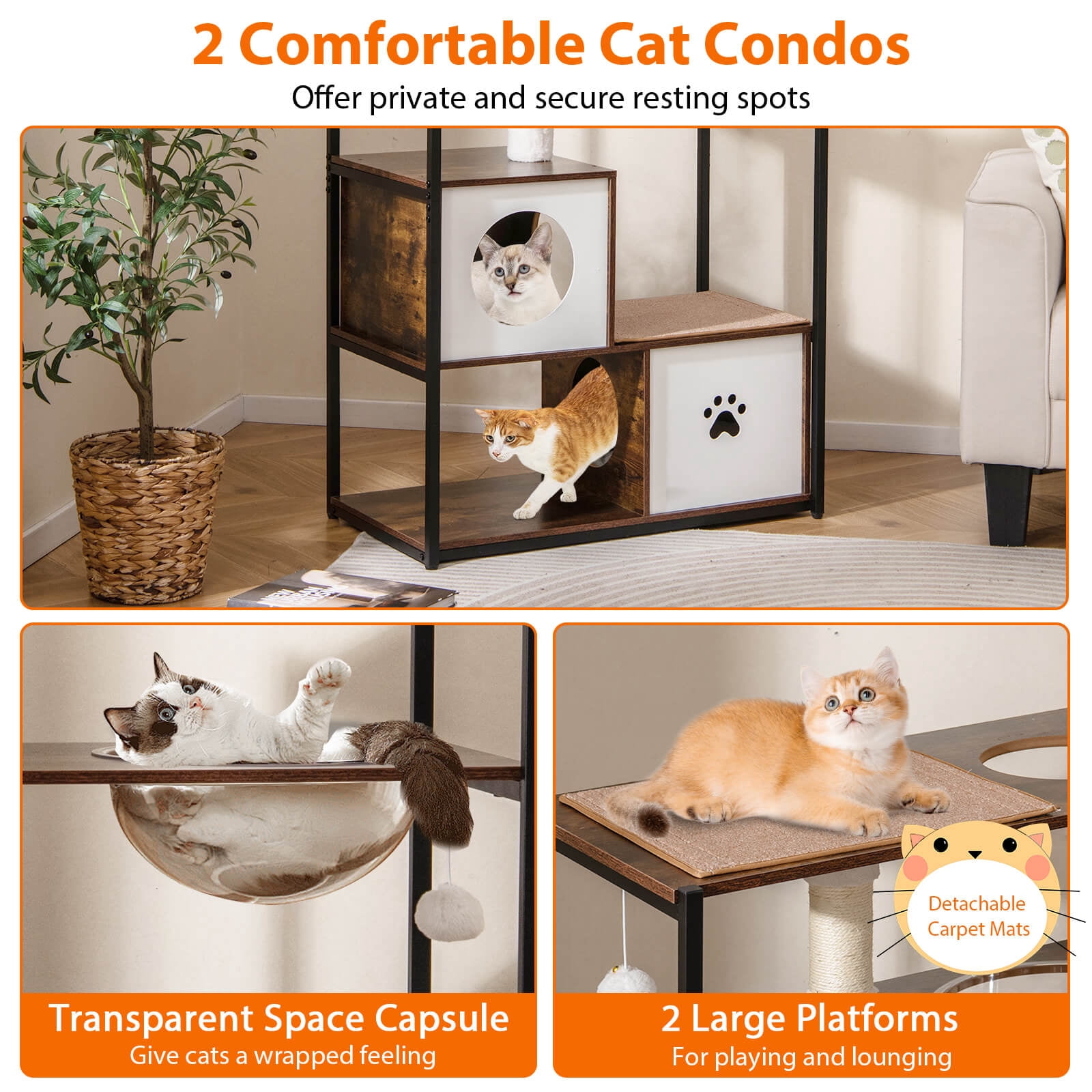 Costway 52" Tall Wooden Cat Tree with Metal Frame 2 Condos Sisal Scratching Posts