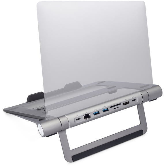 ClearClick 6-in-1 USB-C Portable Docking Station & Laptop Stand - 2X USB 3.0 Ports, HDMI, LAN Ethernet, SD Card Reader, MicroSD Card Reader, USB PD Charging