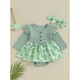 thumbnail image 2 of BABAMOON Newborn Baby Girls St. Patrick's Day Romper Dress Long Sleeve Clover Print Ruffle Jumpsuit with Headband Clothes, 2 of 9