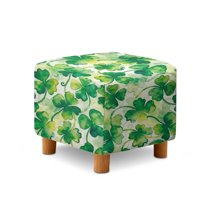 Jiueut Green Shamrock Watercolor Print Footstool Slipcover, Folding Footrest Stool Cover Washable Square Slipcover with Elastic Band for Living Room St. Patrick's Day Decor