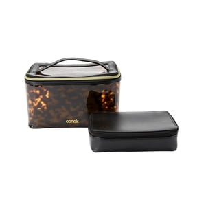 Conair Tortoise Train Case with Faux Leather Pouch, 2-Piece