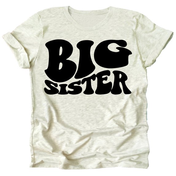 Olive Loves Apple Big Sister Retro Wavy Matching Sibling Shirts Natural Heather Shirt 5-6
