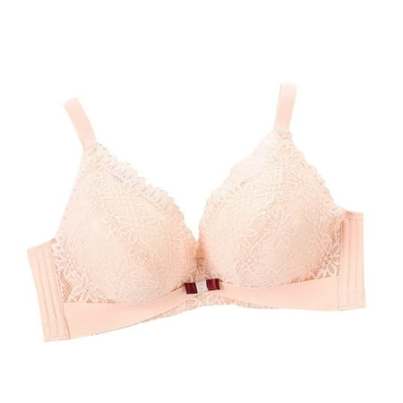 SMihono Full Coverage Bra for Women Lace Glamorette Plus Size Wireless Minimizer Bras Comfort Full Coverage Push Up Bralette Beige 32