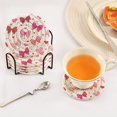 thumbnail image 6 of 6 Pcs Drink Coasters with Holder 3.94in Woven Coasters for Drinks Red and Pink Bows Coaster Set for Protection Table, 6 of 7