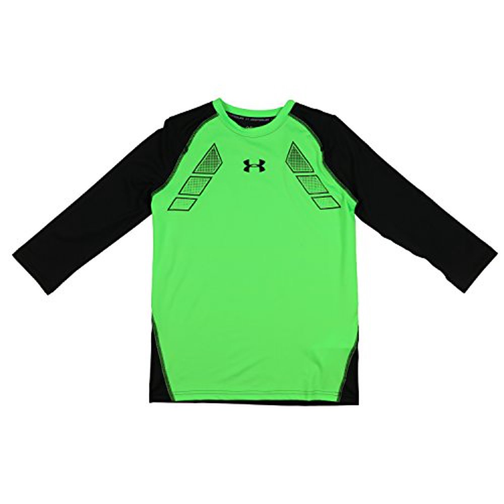 Under Armour Boys 3/4 Sleeve TShirt (XSmall, Laser Green/Black)