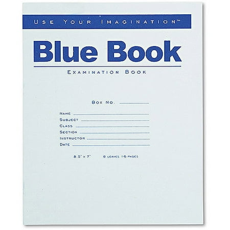 Roaring Spring Exam Blue Book, Wide Rule, 8-1/2 x 7, White, 8 Sheets/16 Pages, 10 Pack