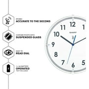 Sharp Atomic Analog Wall Clock – 10.5” Suspended Glass Face - Sets & Updates Automatically