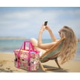 thumbnail image 4 of Kabaqoo Mesh Beach Bag With Pockets & Zipper, Lightweight Shop Grocery Bag Flamingo, 4 of 7