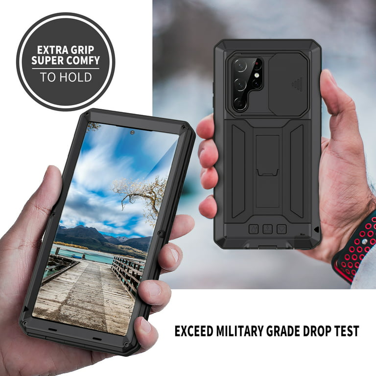 Galaxy S22 Ultra 5G 6.8inch Military Grade Bumper Cover with Screen  Protector & Kickstand - Black