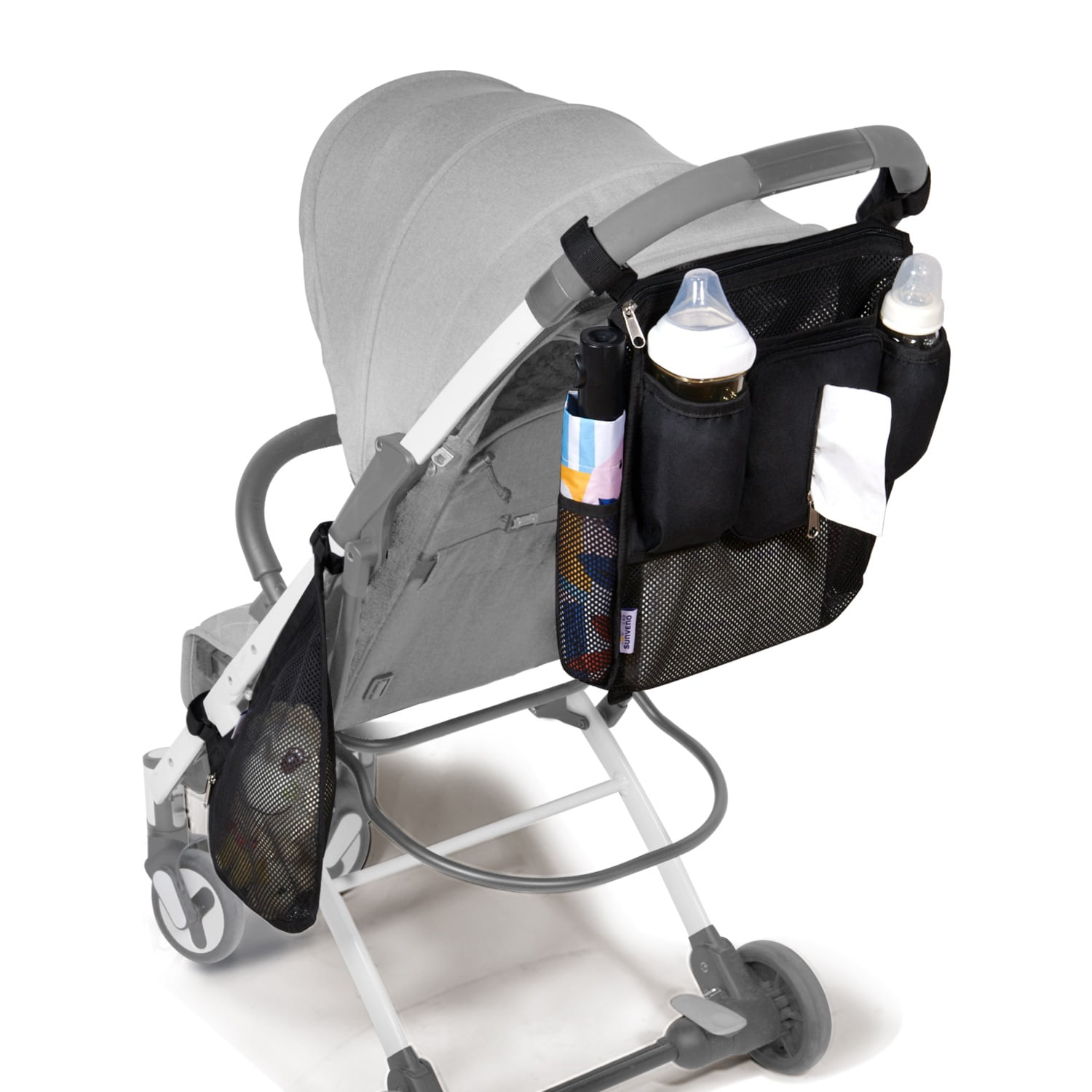 Sunveno Universal 2 in 1 Insulated Cup Holders Stroller Organizer, Black