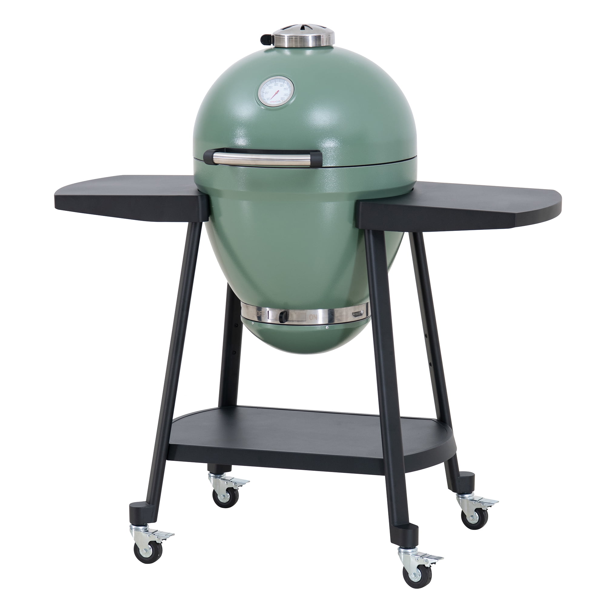SUNJOY 20 inch Charcoal Grill, Egg-shaped Outdoor Grill with Pizza Stone, Ultimate BBQ Grill and Smoker with Wheels, Green