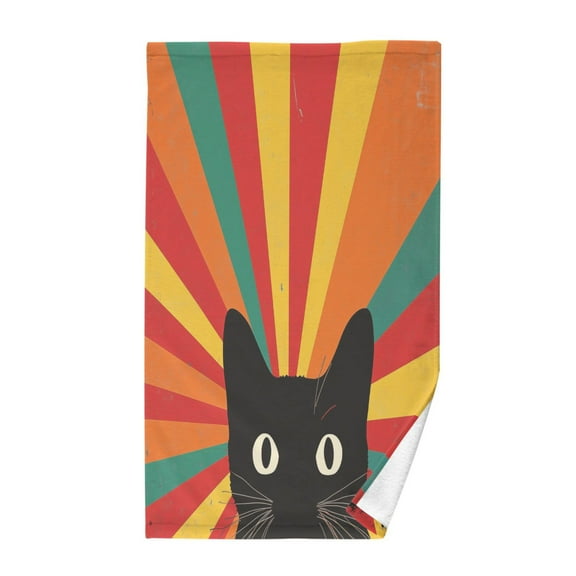Yayeee 100% Cotton Hand Towels for Bathroom 16" x 28" Soft Absorbent Kitchen Towel, Black Cat