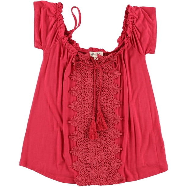 Ultra Flirt Blusa de punto crotchet para mujer, rosa, grande