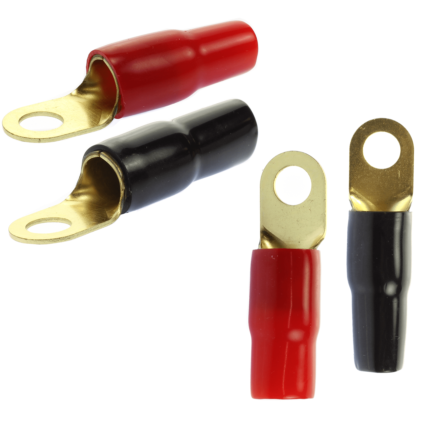 4 PACK 1/0 AWG Gauge Gold Wire Crimp Cable Ring Terminal Red Black Boots 5/16 Lug 