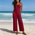 thumbnail image 5 of Women's Solid‑Color Spaghetti Strap Wide‑Leg Jumpsuit Front Tie V‑Neck Back Zipper Loose‑Fit One‑Piece Pants with Side Pockets Wine XL(XL), 5 of 9