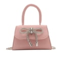 thumbnail image 3 of Bolso bandolera cuadrado pequeño de piel de charol con cadena y lazo de color caramelo para mujer, 3 of 6