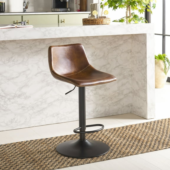 Safavieh Aelin Adjustable Industrial Low Back Meta and Leather Stools, Brown/Black
