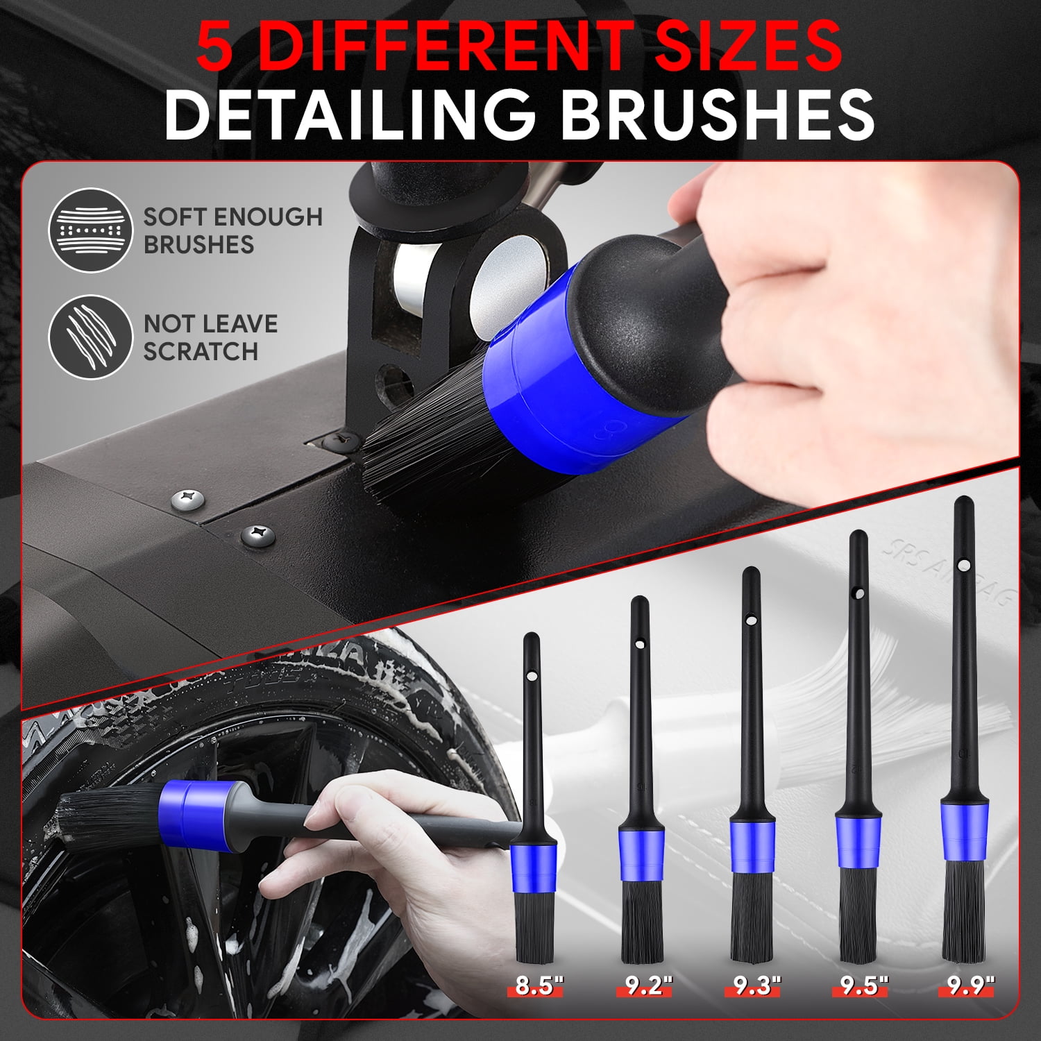 19-Piece Auto Wheel Dashboard Vent Car Wash Detailing Brushes Cleaning Tools Set Blue