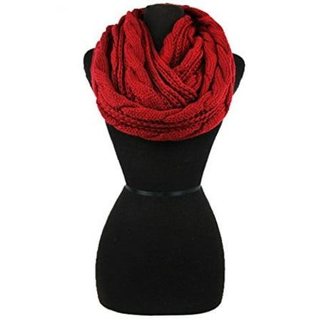 - Fashison Secerts Cable Knitted Infinity Wool Neck Warmer Shawl Wraps Scarf (Burgundy)