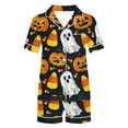 thumbnail image 6 of Enjoytime Halloween Pajamas for Women Pumpkin Ghost Print Short Sleeve Button Down Blouse and Pants Cute Loungewear Sleepwear Black B L, 6 of 6
