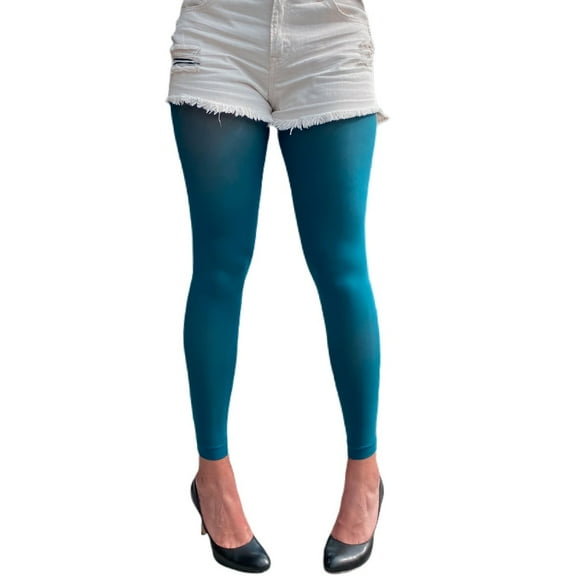 Teal Opaque Footless Tights for Women