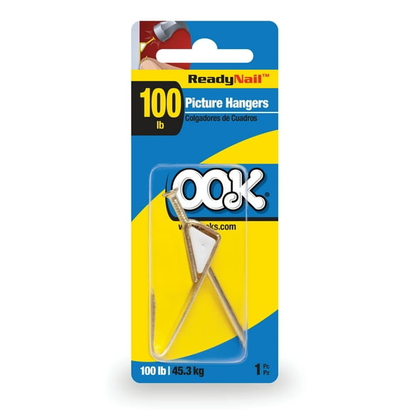 Ook Picture Hangers, ReadyNail, 100 lbs, for Drywall and Wood, Steel, Brass Finish, Gold, 1 pack